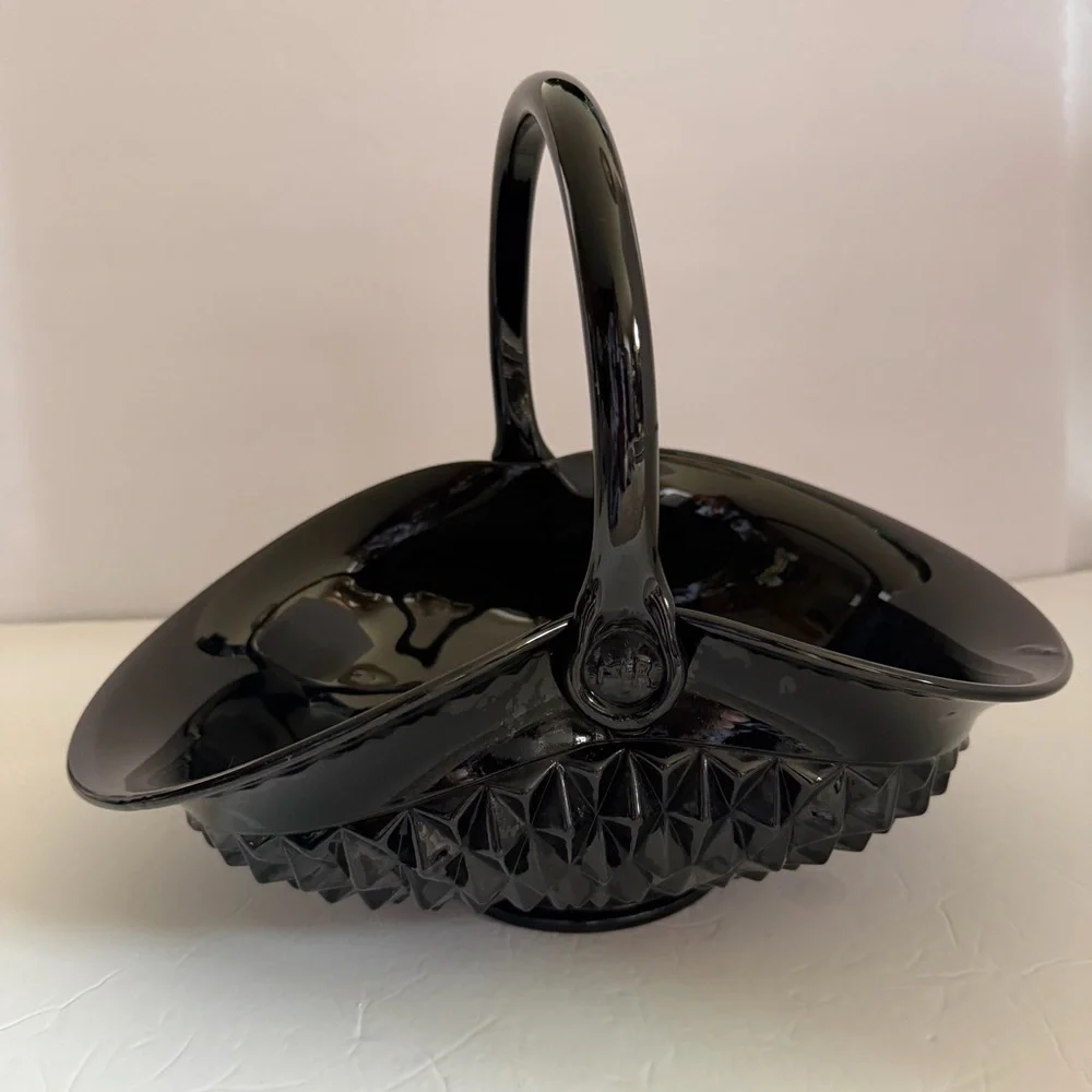 Indiana Glass Tiara Black Diamond Point Large Serving Basket